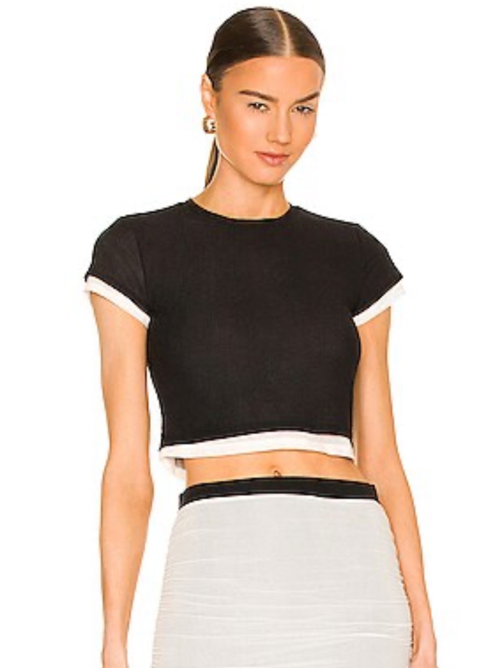 Simon Miller Black Crop Tee with White Trim